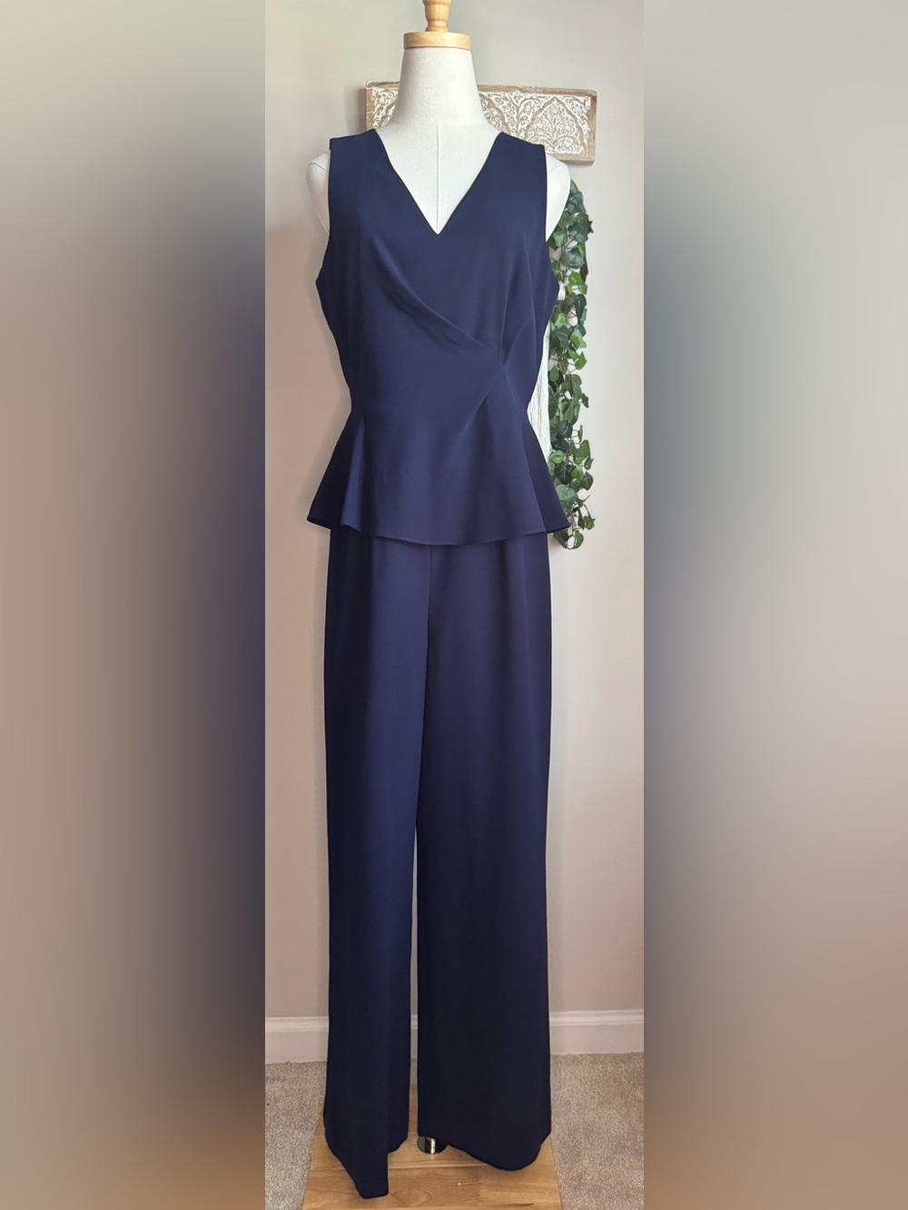 Antonio Melani Navy Blue Sleeveless Peplum Waist Jumpsuit sz 8